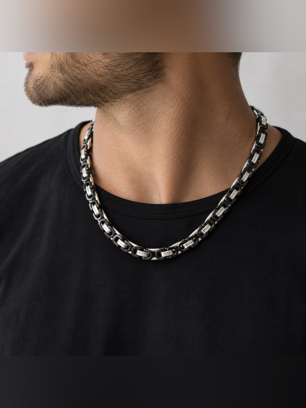 Black & Silver Tone Chain Necklace 22” Unisex Statement Jewelry